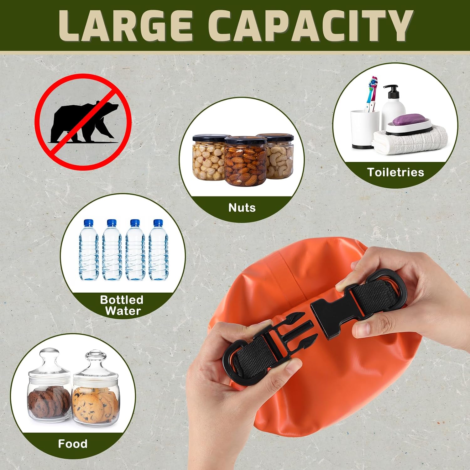 Bear Food Bag for Food Backpacking Camping, Ultralight Bear Bag Hanging Kit, Waterproof Bear Proof Canister Gear Bags with Nylon Ropes, Carabiners, Bear Bell, Rock Pouch, Pulley System