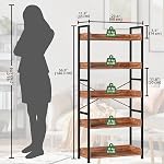 Somdot Bibliothèque, 5 Bibliothèques Tier avec rangement ouvert, étagères indépendantes, bibliothèque industrielle pour chambre à coucher, salon et bureau à la maison, imprimé grain de bois