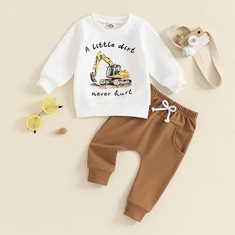 Geagodelia Toddler Baby Boy Fall Spring Outfit Clothes Tractor Print Jumper Sweatshirt Top Trouser Jogger Set Tracksuit