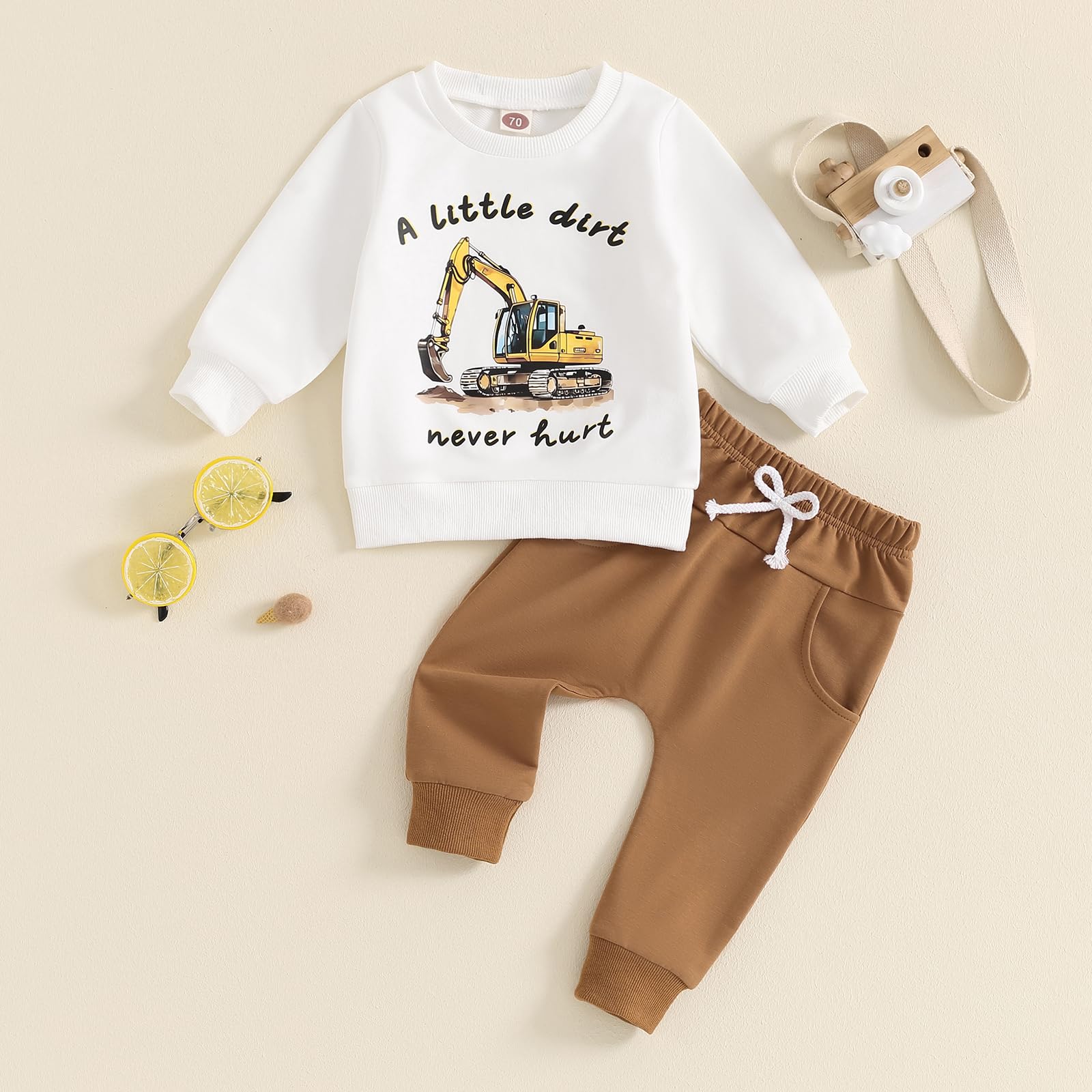 Toddler Baby Boys Tractor Clothes Letter Truck Print Farm Sweatshirt Long Jogger Pants Baby Shower Coming Home Outfit (White, 0-6 Months)