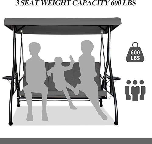 Miniatura 7 de Columpio grande para porche de 3 asientos para exteriores con toldo convertidor, hamaca de patio, silla columpio para porche, patio trasero, junto a