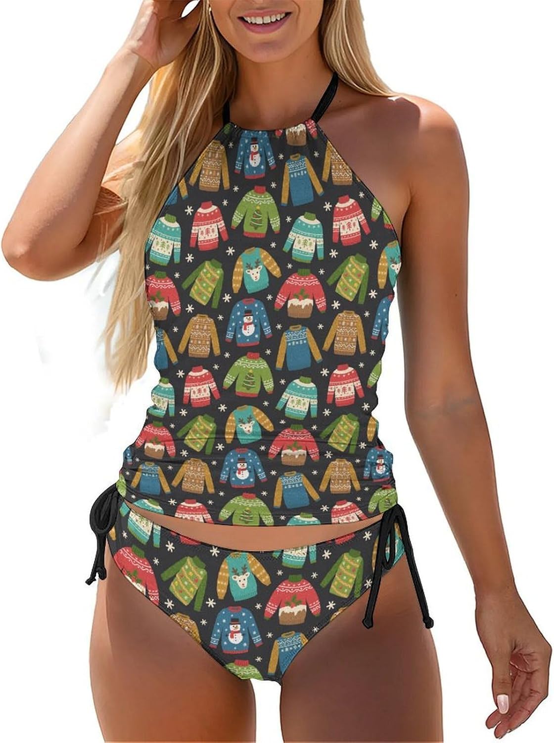 Ugly Christmas Sweaters Swimsuit for Women Bathing Suit Two Piece Tankini Swimwear Bikini Beachwear