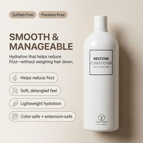 Ostia Restore Conditioner Moisturizing Conditioner for Dry, Frizz & Color Treated Hair Hydrating Formula for Thick, Fine & Colored Hair Adds Softness, Strength & Shine 32oz