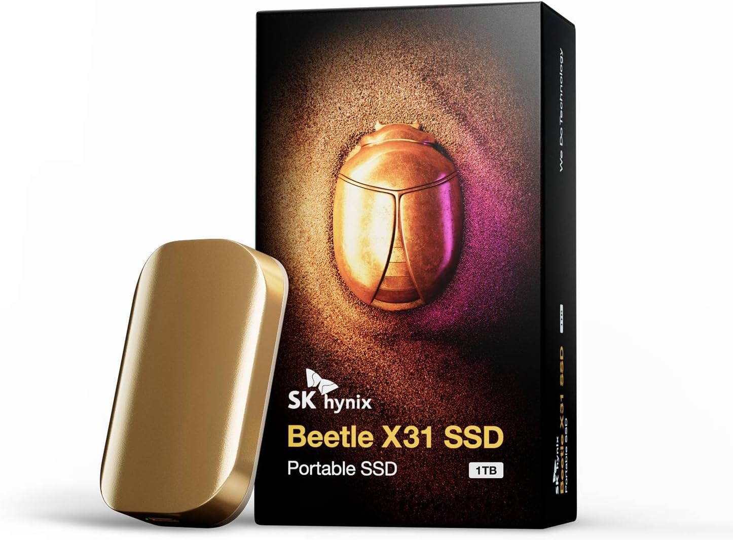 SK Hynix Beetle X31 1TB External SSD with DRAM - up to 1050MB/s, USB C 3.2 Gen2, External Solid State Drive for PC/Mac/Tablet/Android/Gaming Consoles (Champagme Gold)