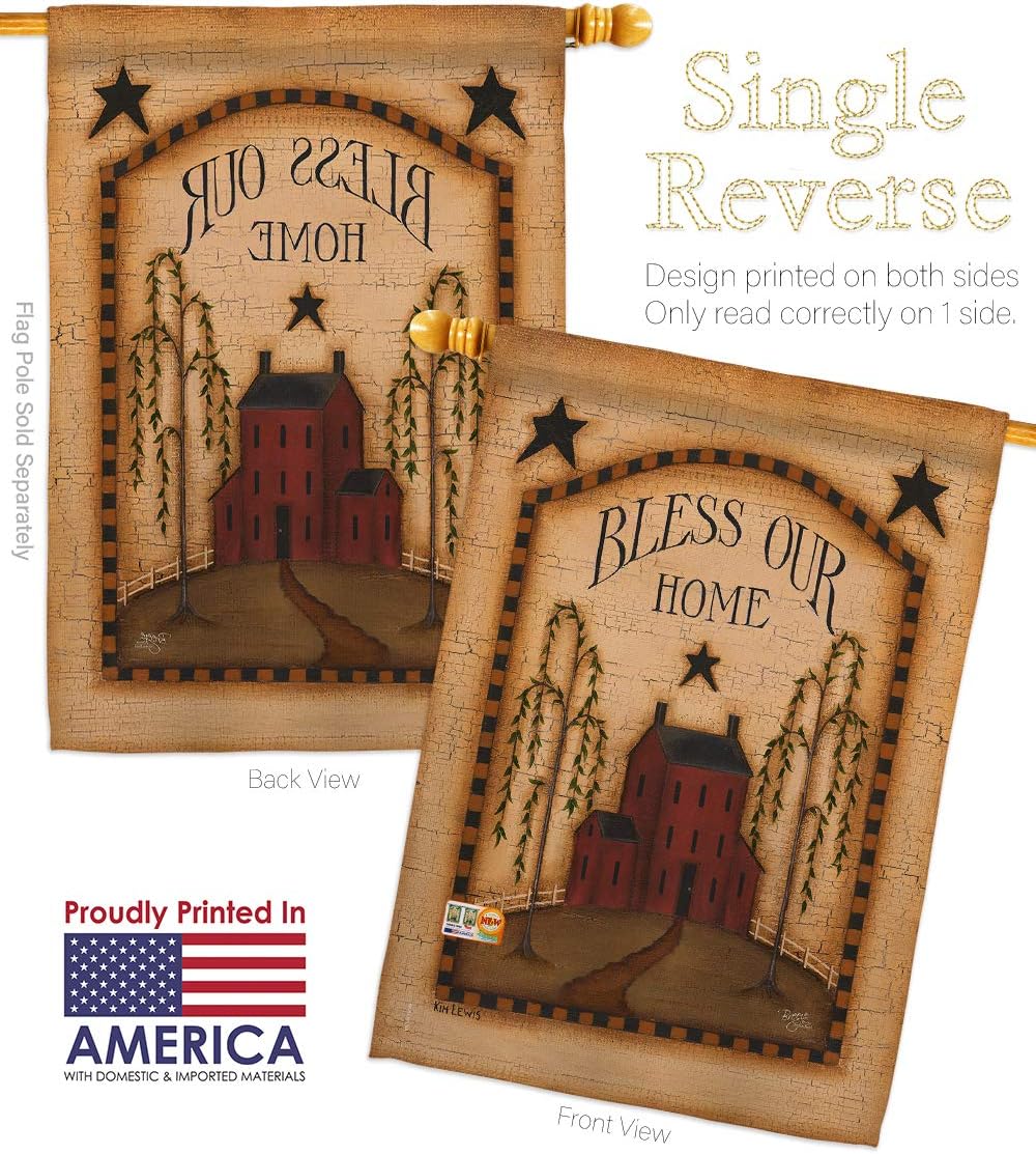 Classic Bless Our Home House Flag Country Living Primitive Farm Western Barn American Rustic Cowboy Rural Ranch Small Decorative Gift Yard Banner Made In USA 28 X 40