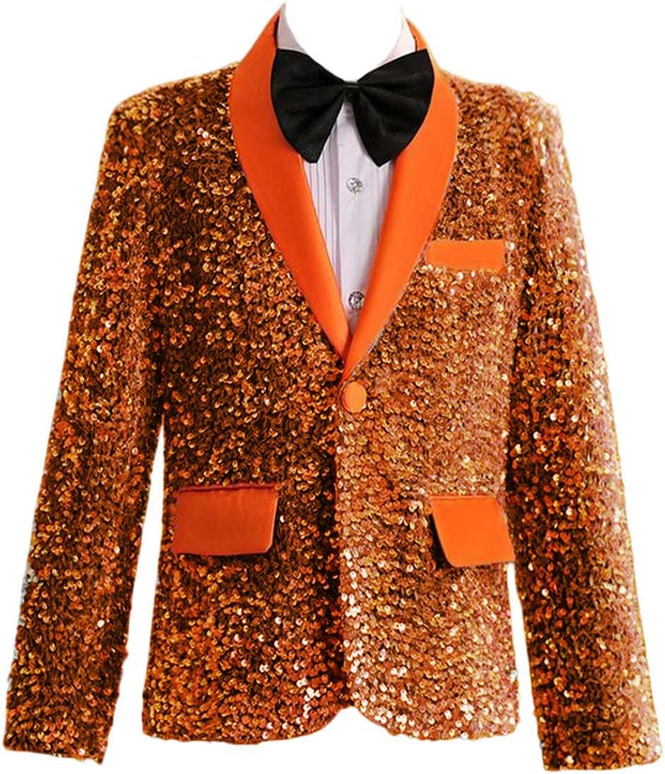 Boys' Suit Glitter Jacket Shiny Sequin Blazer Toddler Kids Youth Sport Coat Party Prom Birthday