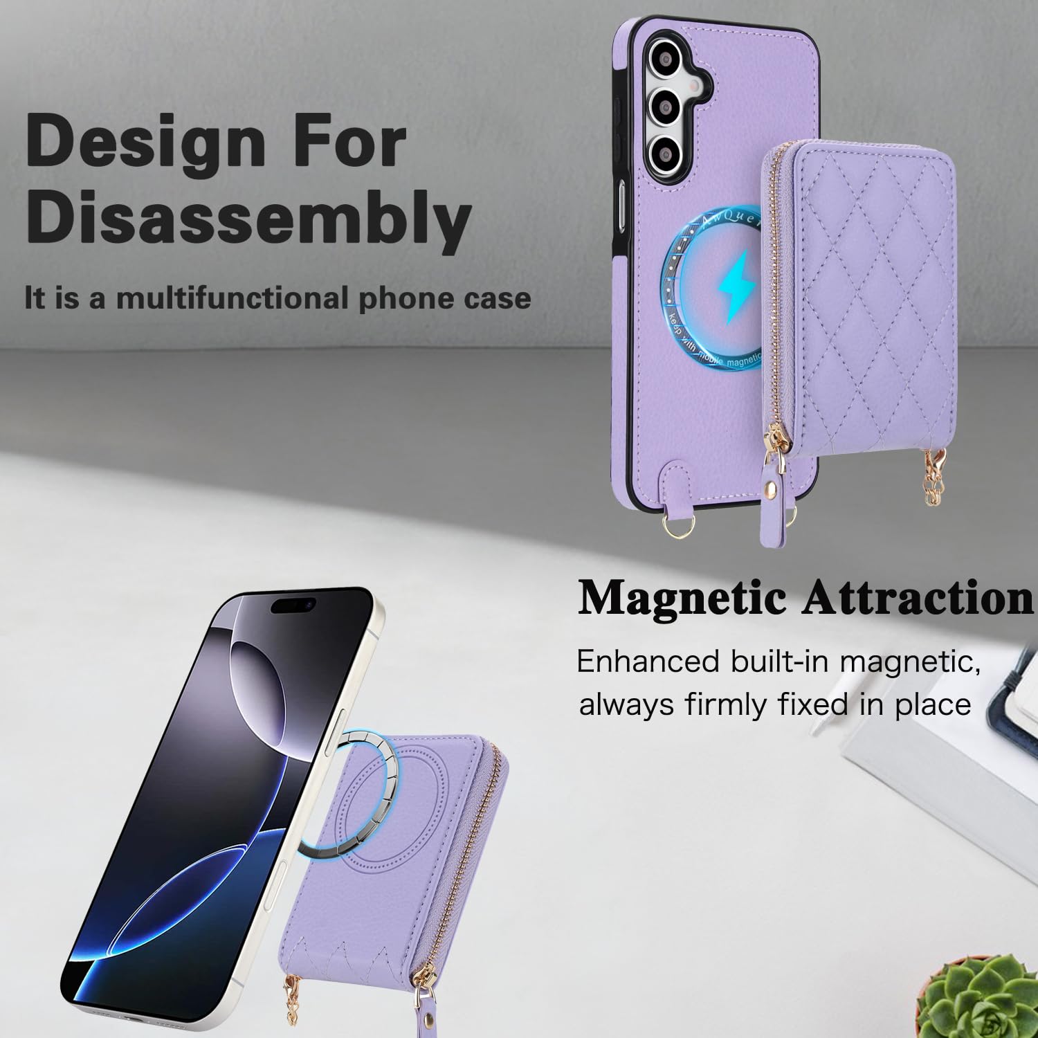 Asuwish Custodia per telefono per Samsung Galaxy A17/A26 5G 2-in-1 Custodia magnetica a portafoglio con pellicola protettiva per lo schermo, tracolla con blocco RFID, porta carte di credito A 17 26