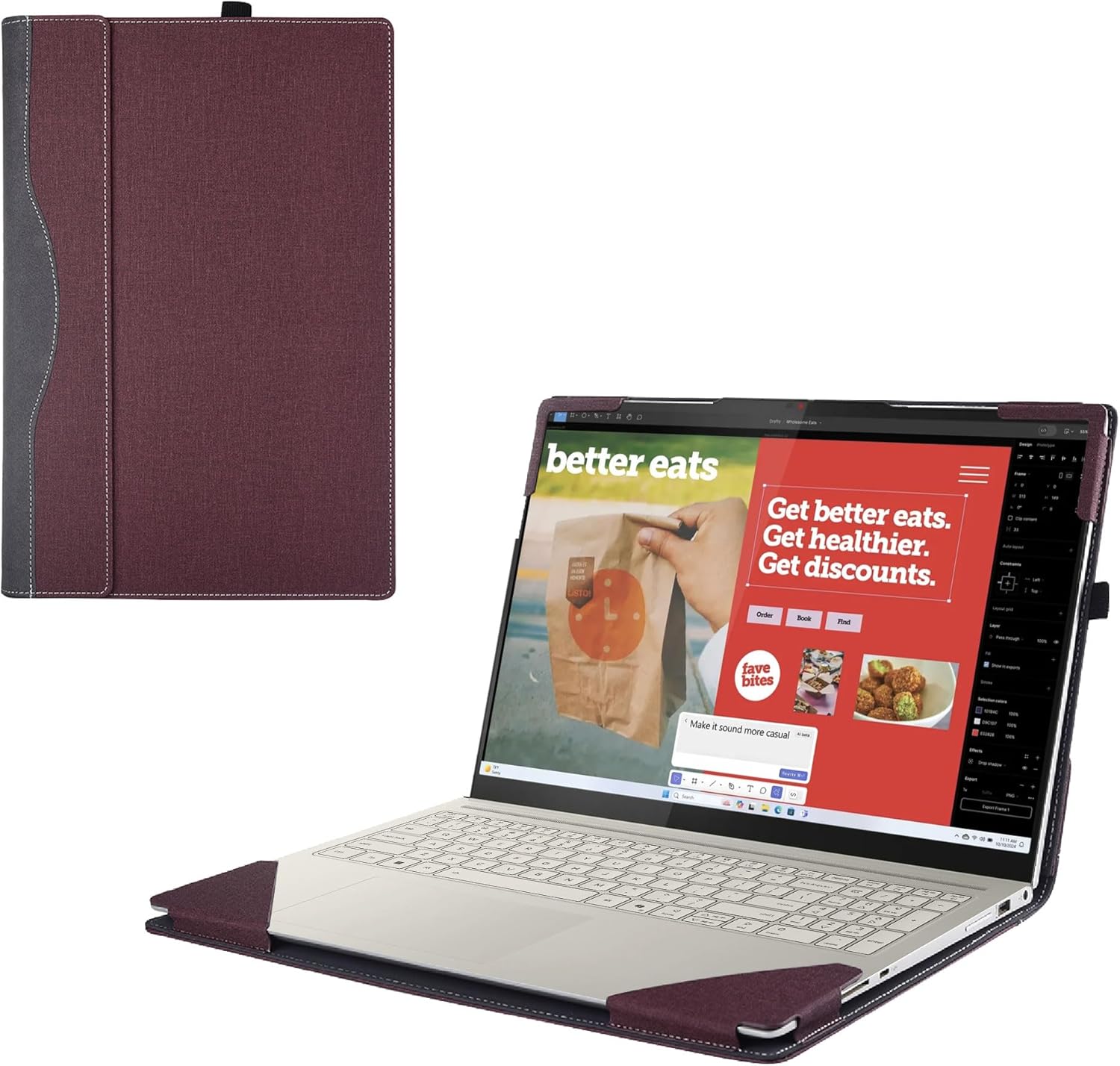 Laptop Case Cover for Lenovo Yoga 7 2-in-1 16ILL10 /16AKP10 16-inch, 2-in-1 Detachable PU Leather Protective Shell Sleeve (Wine red)