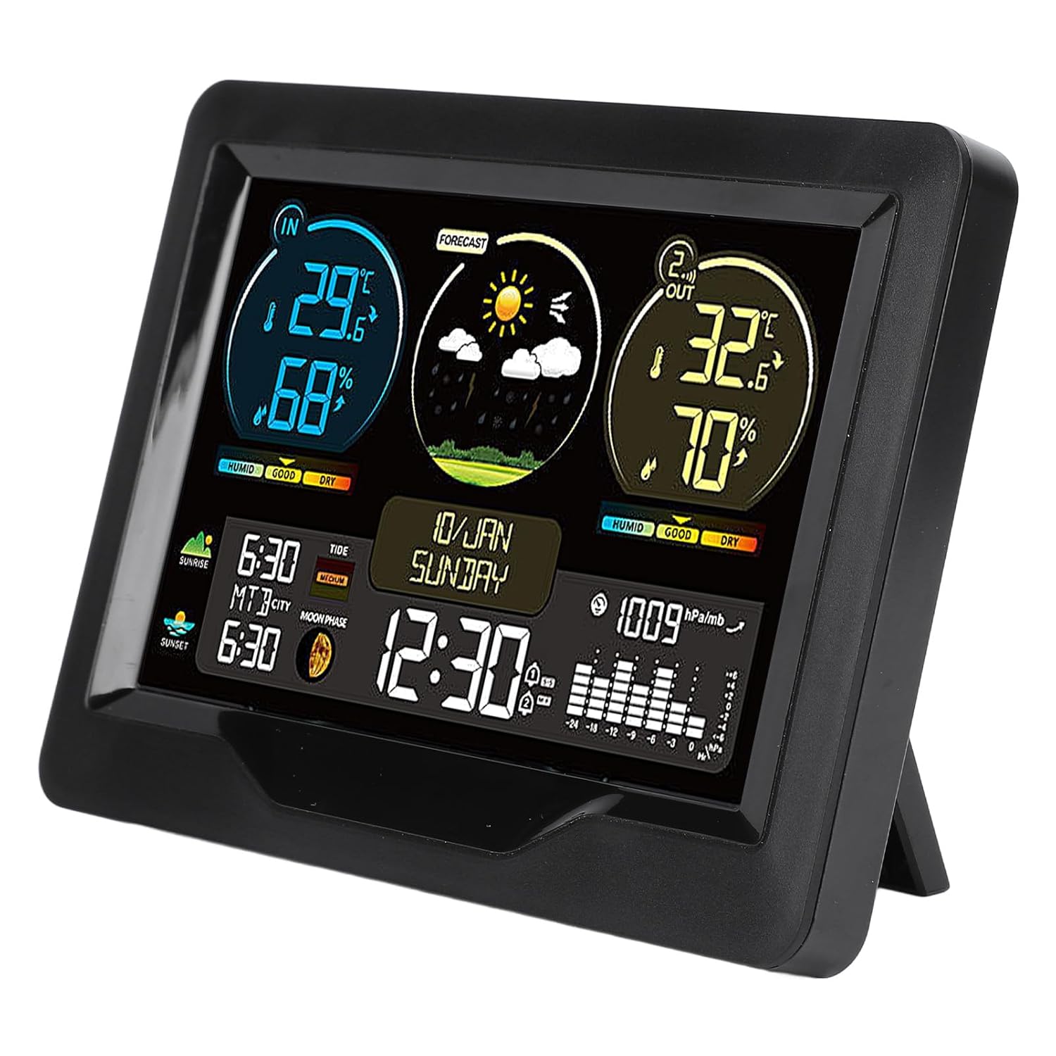 Digital Weather Thermometer with Clock, Temperature and Humidity Monitor, Electric, Calendar