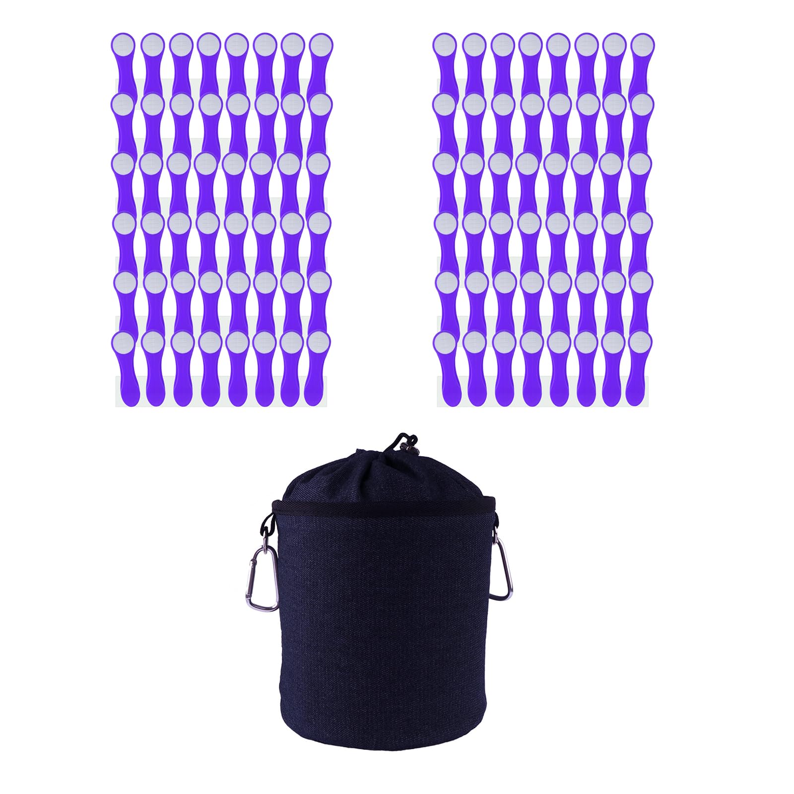 96 Clothes Pegs with Soft Grip and 1 Clothes Peg Bag - 96 x Purple & Blue Bag