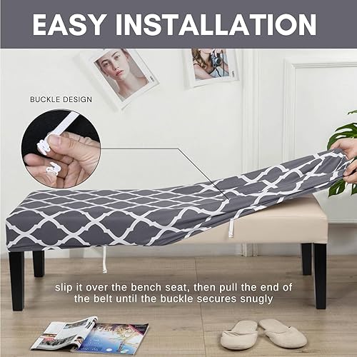 Miniatura 5 de SearchI Funda elástica para banco de comedor, lavable y duradera, fundas de asiento rectangulares para comedor, sala de estar, cocina (cuadros