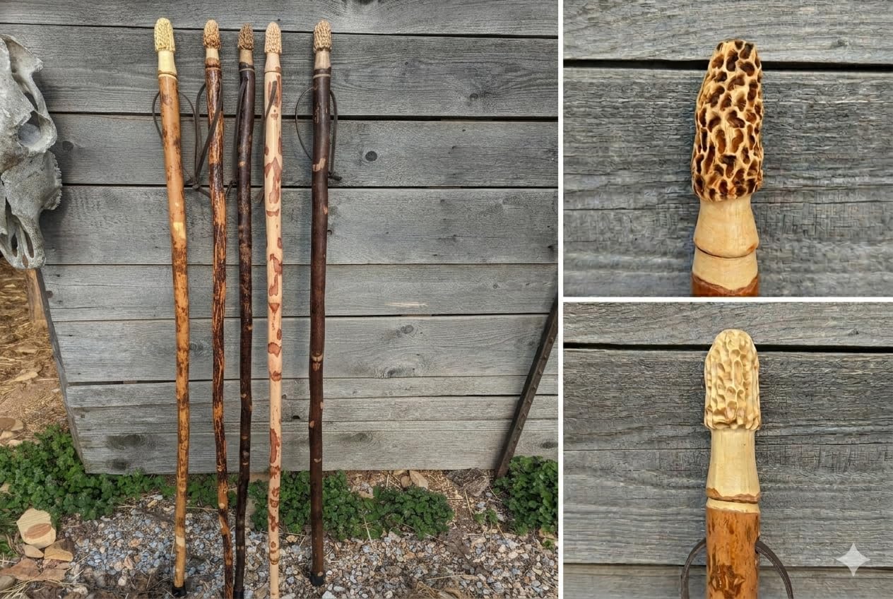 Walking Stick + Morel Mushroom Hunting Stick + Hand Carved Morel + Custom Height Staff