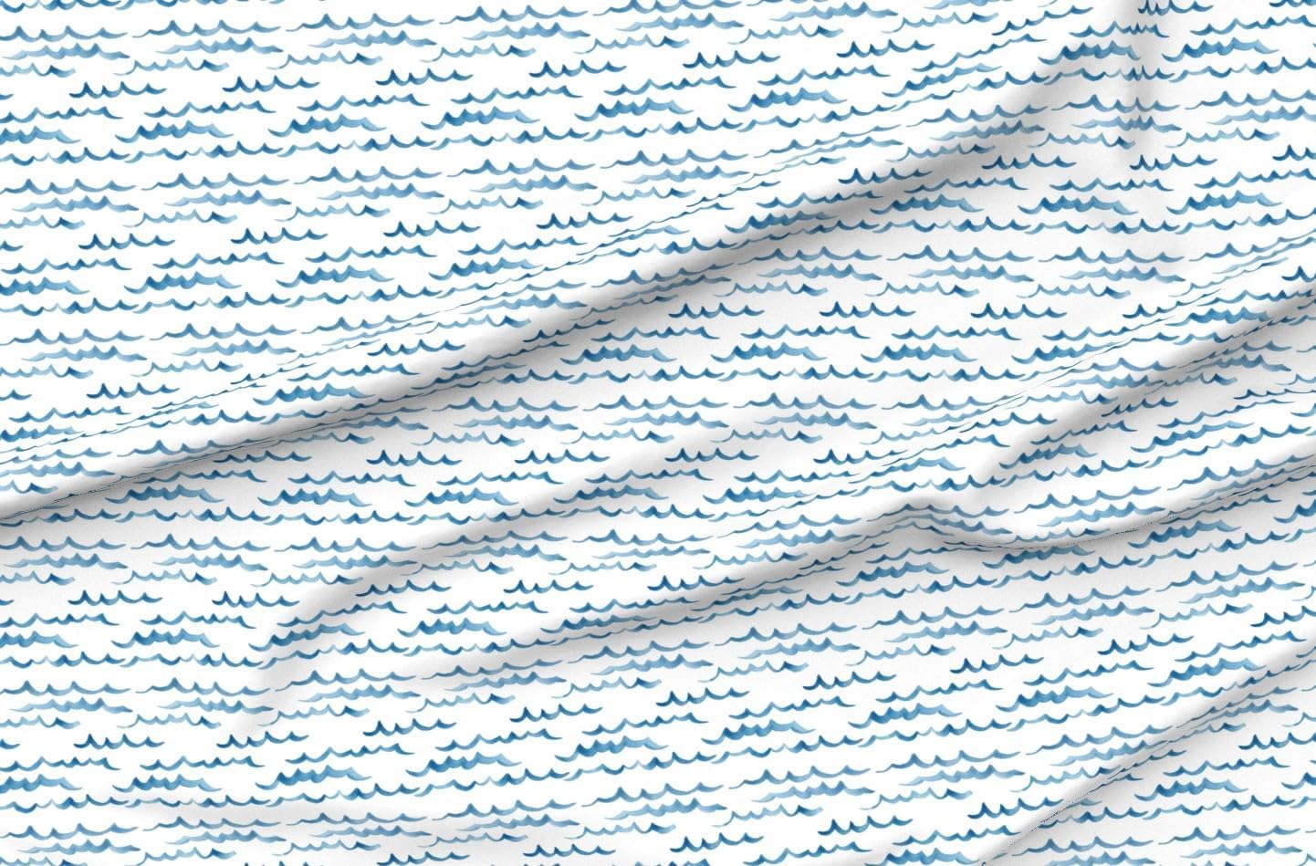 Spoonflower Fabric - Coastal Watercolor Ocean Small Blue Waves Nautical Baby Nursery Printed on Petal Cotton Fabric Fat Quarter - Sewing Quilting Apparel Crafts Decor