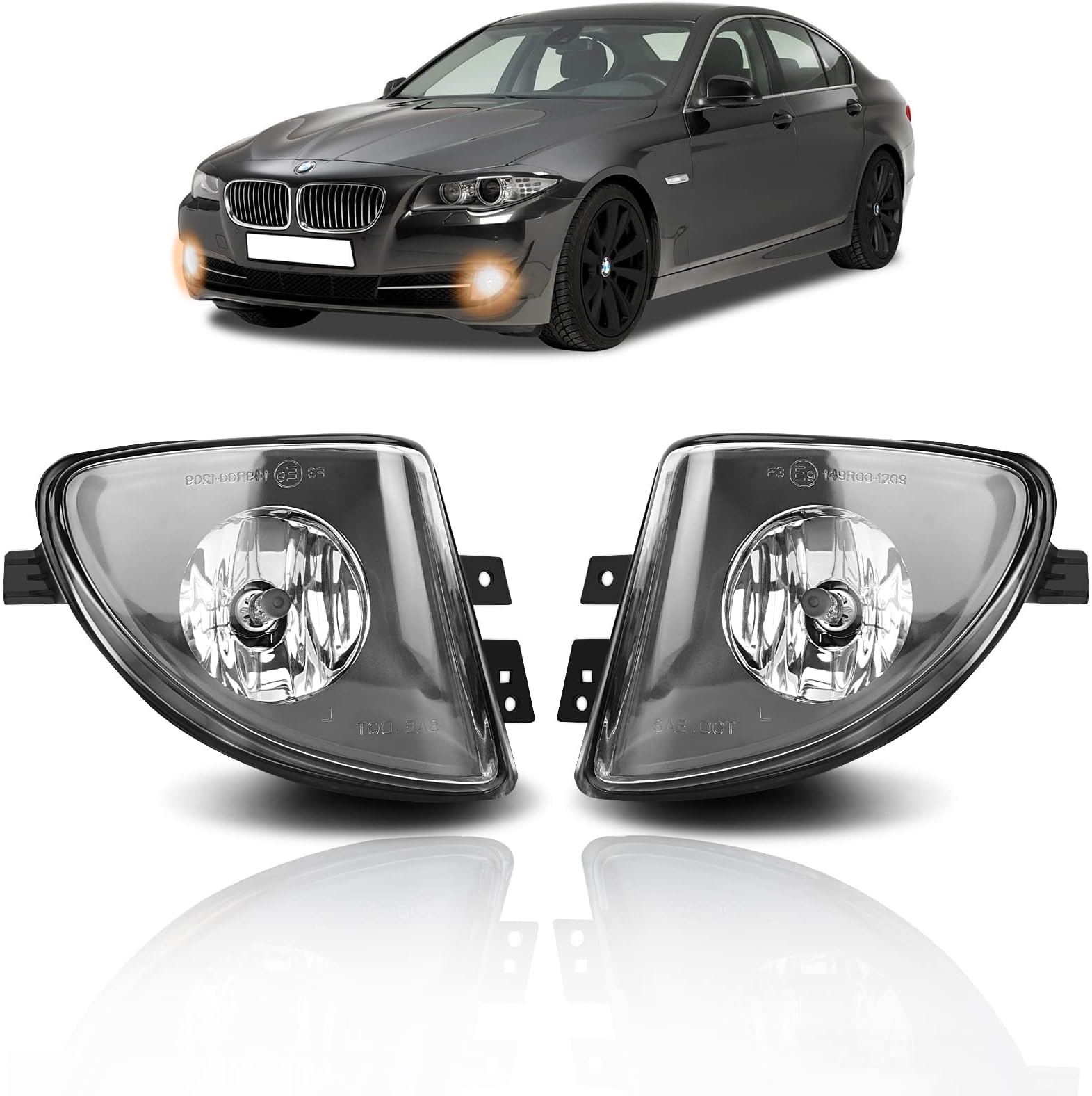 TangMiGe Fog Lights compatible with BMW 528i 535i 550i xDrive Sedan, ActiveHybrid 5 Sedan, F10 F11 5 Series, 2011 2012 2013, 1 Pair Fog Lamps, Clear Lens