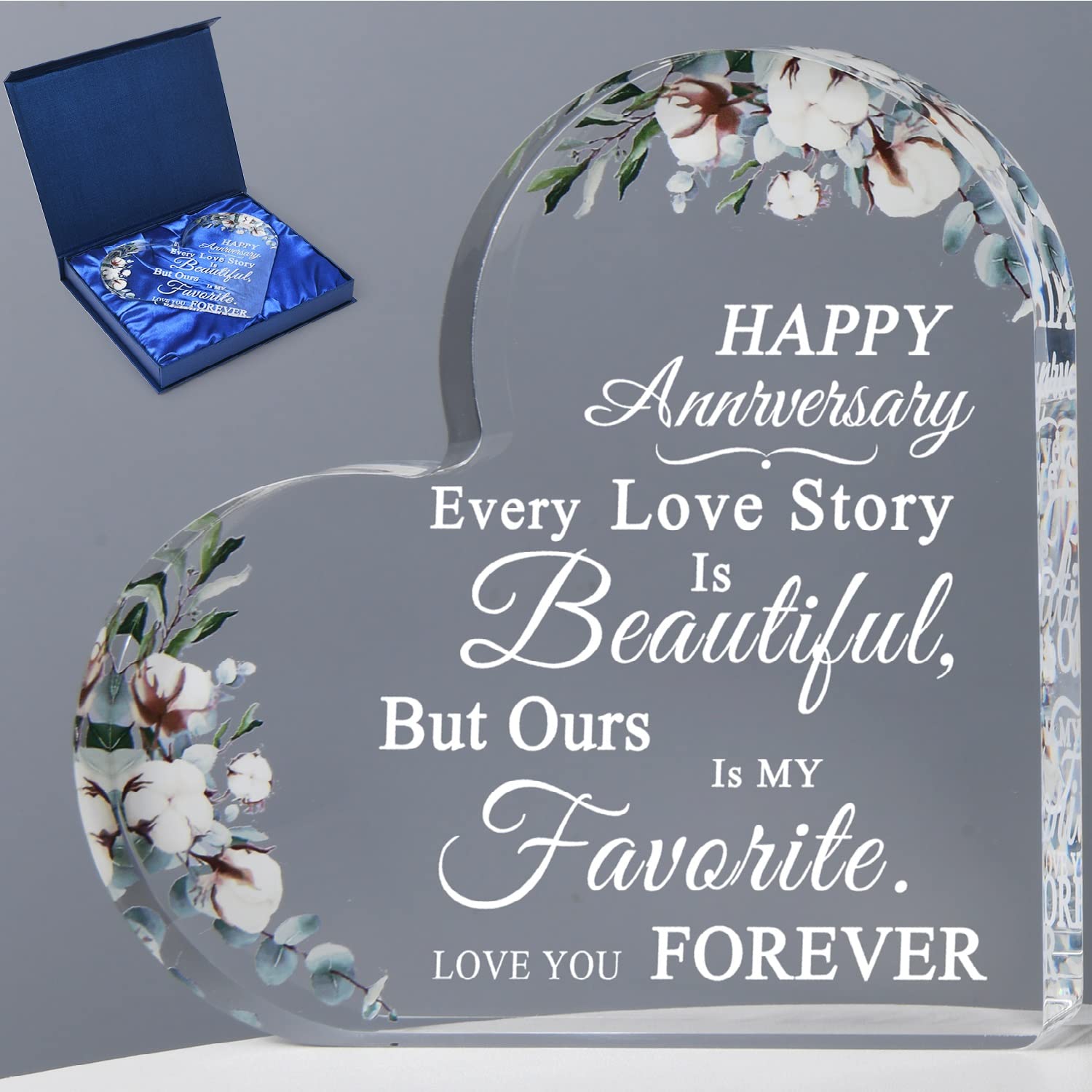 MJFloria Happy Anniversary for Couple, Acrylic Heart Gift Romantic Wedding for Her Him Wife Husband Girlfriend Boyfriend for Wife Cardinal (Anniversary - Cotton Flower)
