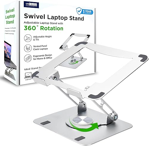 Miniatura 1 de Soporte giratorio para computadora portátil para escritorio, soporte ajustable para laptop con rotación de 360, elevar la inclinación enfría la