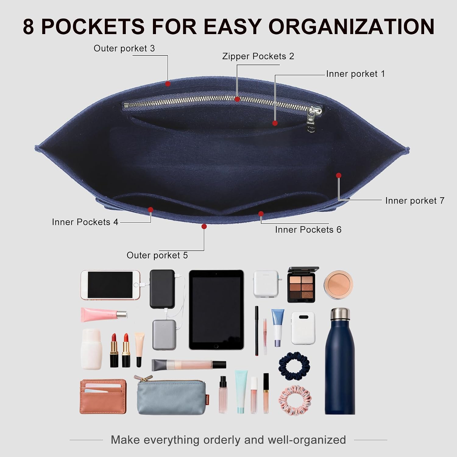 Purse Organizer Insert Compatible with Longchamp Le Pliage M Top Handle Tote Bag, Blue/SM image 3