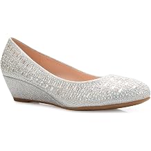 Olivia K Womens Close Round Toe Low Wedge Glitter Rhinestone Comfort