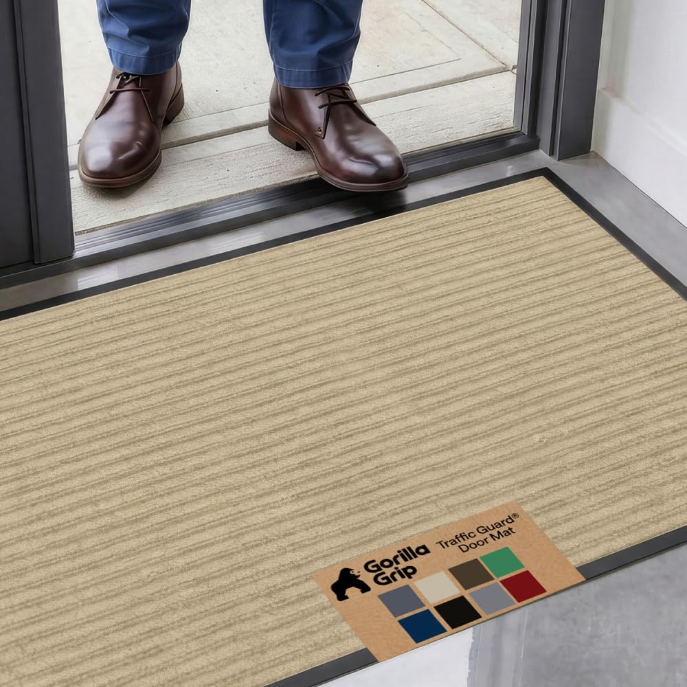 GORILLA GRIP Traffic Guard Indoor Outdoor Heavy Duty Door Mat, 47x35 Beige