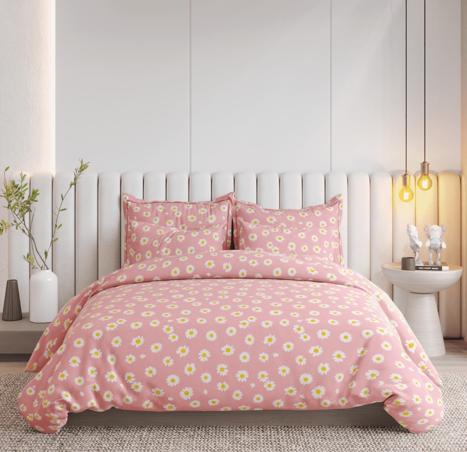 DECOMIZER Cotton Feel Glace Cotton Elastic Fitted All Around Printed Full Length Single Bed Bedsheet With 1 Pillow Cover 300 tc Fits Upto 6 Inches Mattress,Size- 42X75X8 Inches,Pink Sunflower