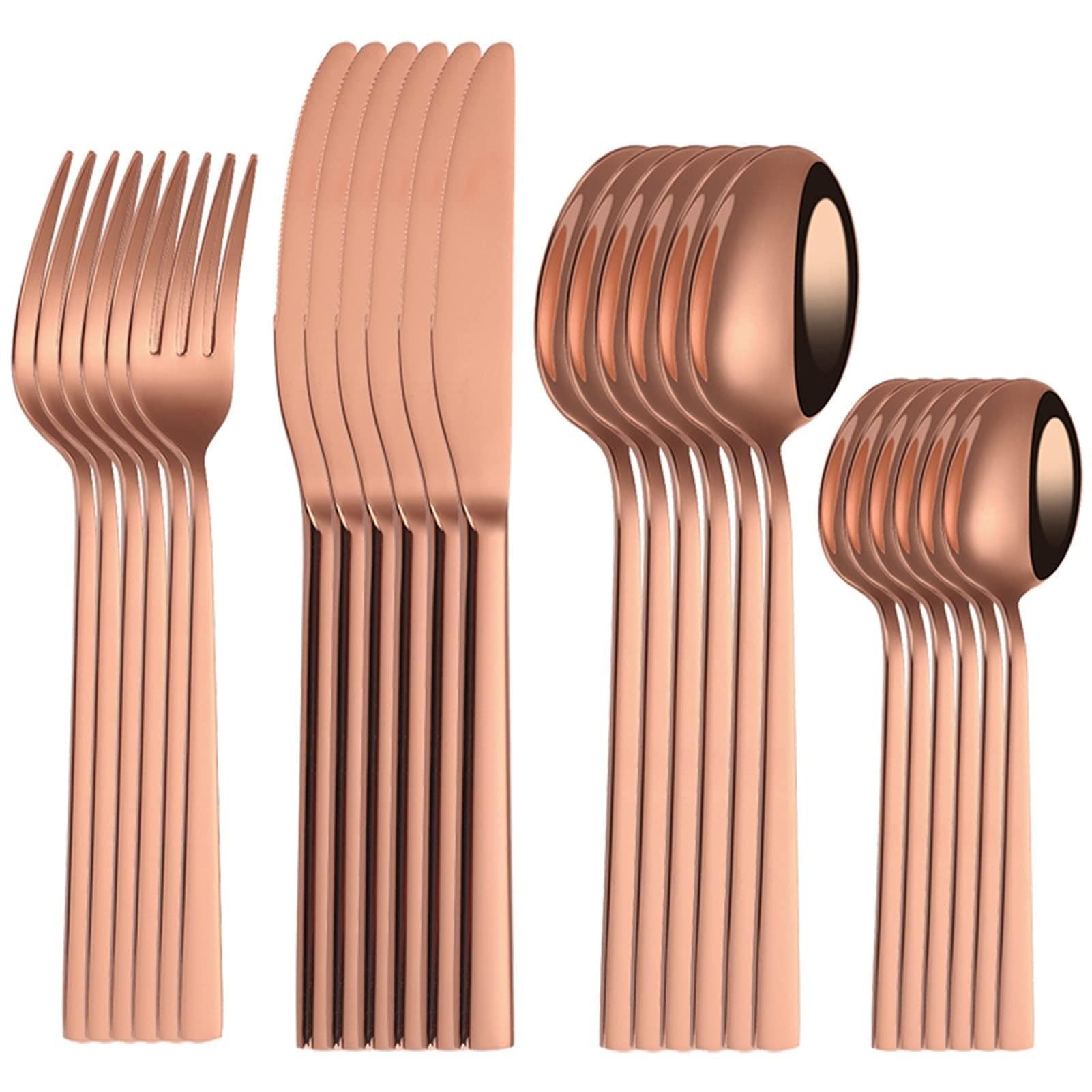 Ensemble rosegold cutlery set de 24 pièces avec fourchettes de fruits et cuillères