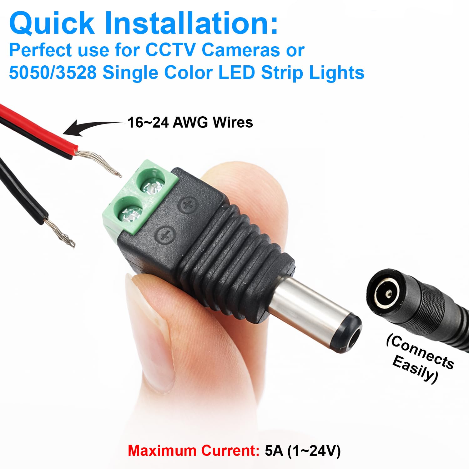 (5 wtyczek + 5 gniazd) 12 V 2,1 x 5,5 mm DC Power Jack przyłącze barrel do kamery CCTV LED Strip