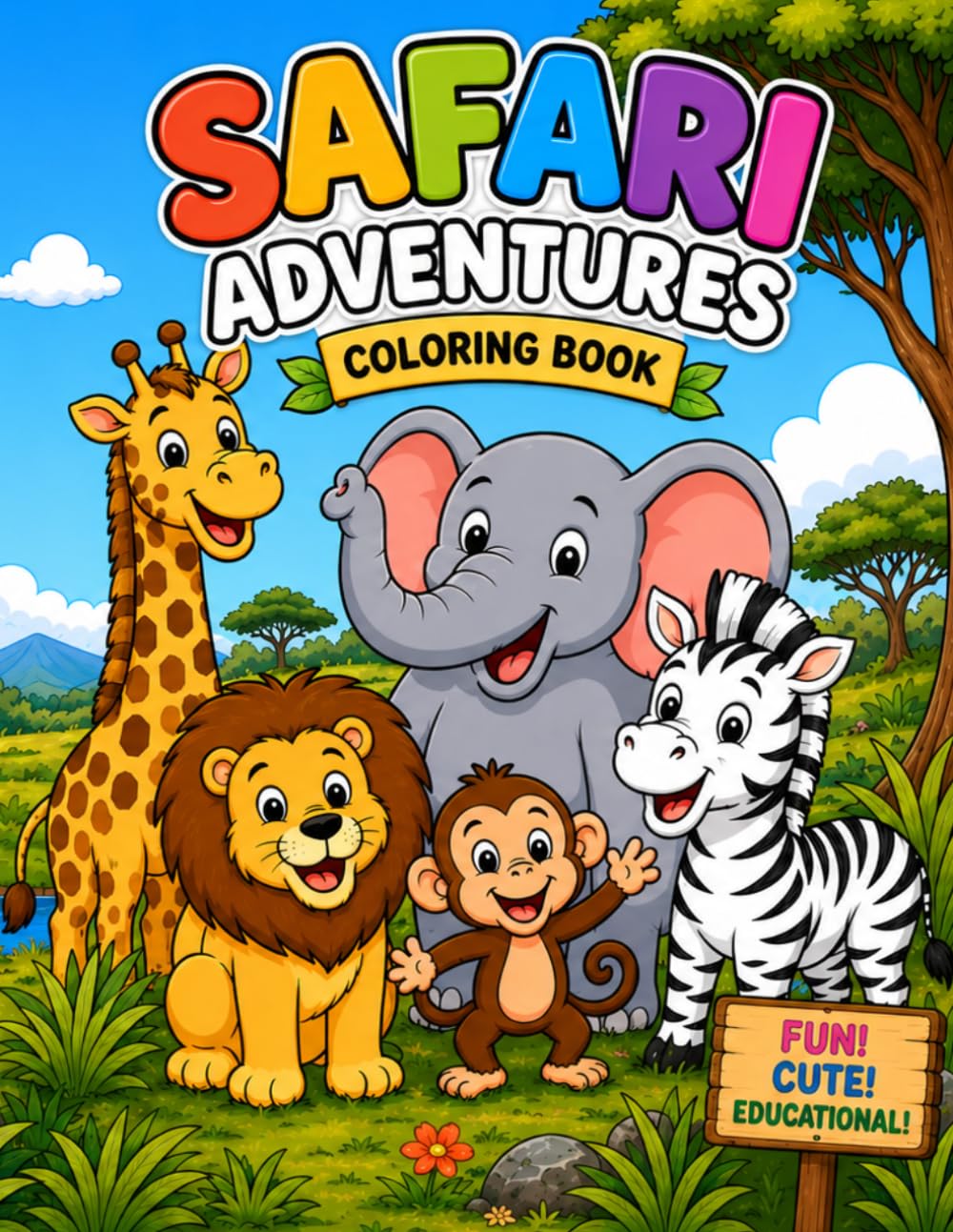 Safari Adventures Coloring Book: A Fun Coloring Book for Kids Ages 3–8 Featuring Cute Safari Animals and Exciting Jungle Adventures
