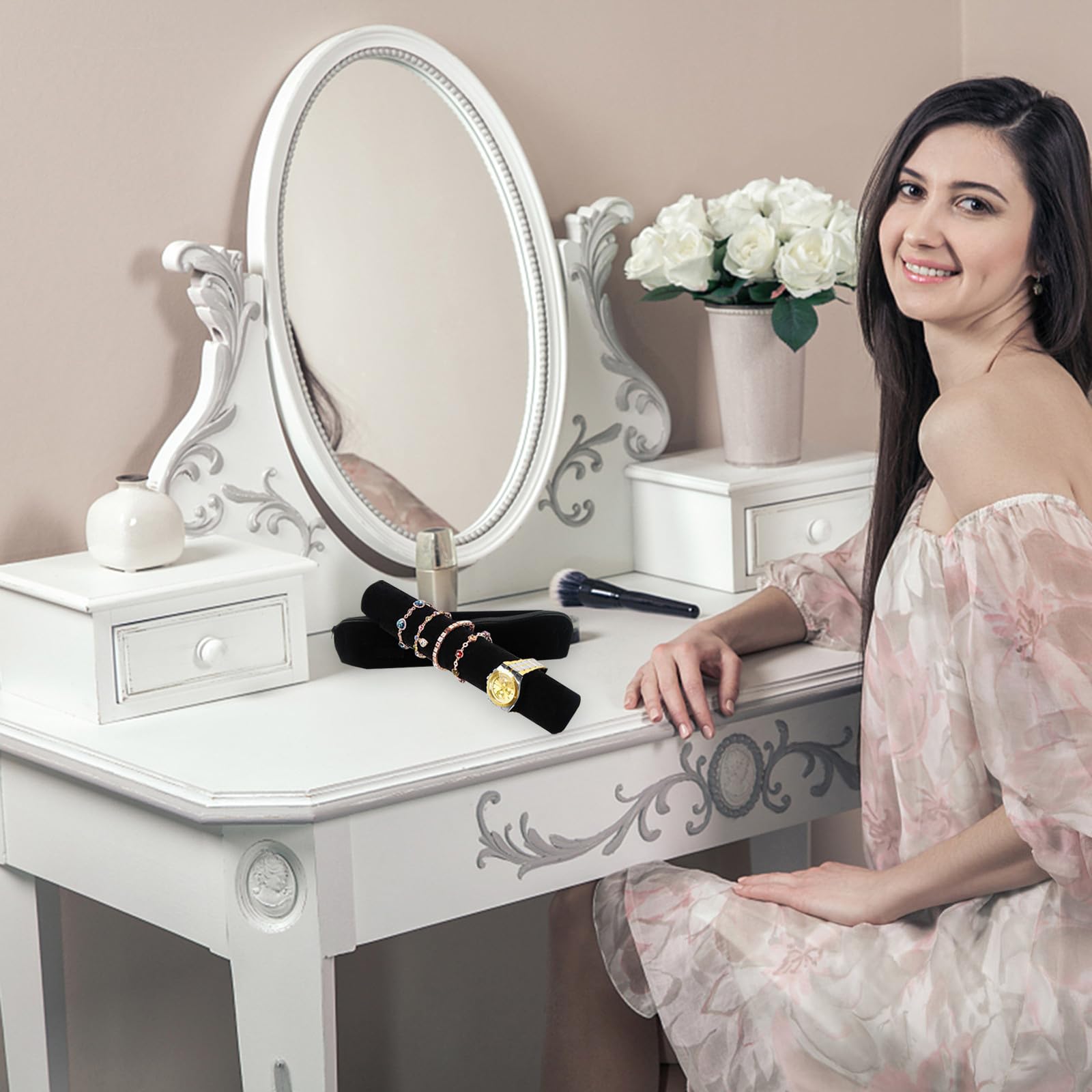 Alipis Rollo de Joyas Negro de Tela Ligera y Cómodo para Pulseras y Relojes, Estuche Portátil Adecuado para Viajes y Tiendas de Joyería Diseño Delicado y Elegante