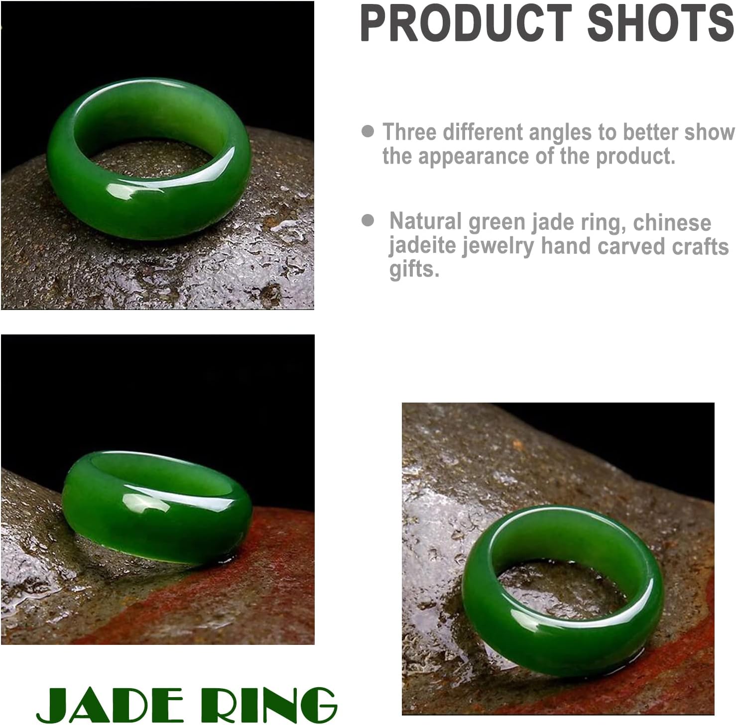 Jade Ring- Natural Green/White Hetian Jade, Green Jade Rings for Women Men, Jade Jewelry Crafts Gifts for Women(Ring Size:5-12) - Image 3