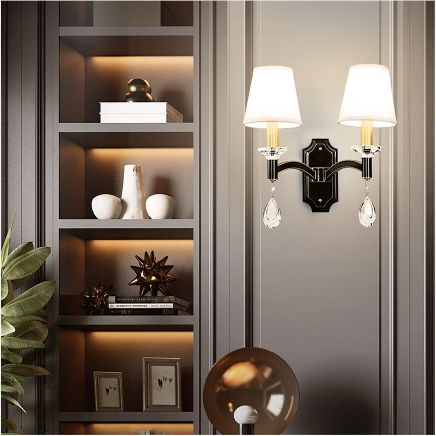 CWCQGH Wall lamp, Copper Crystal Modern Wall Lamp Bedside Lamp Bedroom Light Luxury Wall Lamp Decoration Aisle Lamp,L39cm-2 Lights