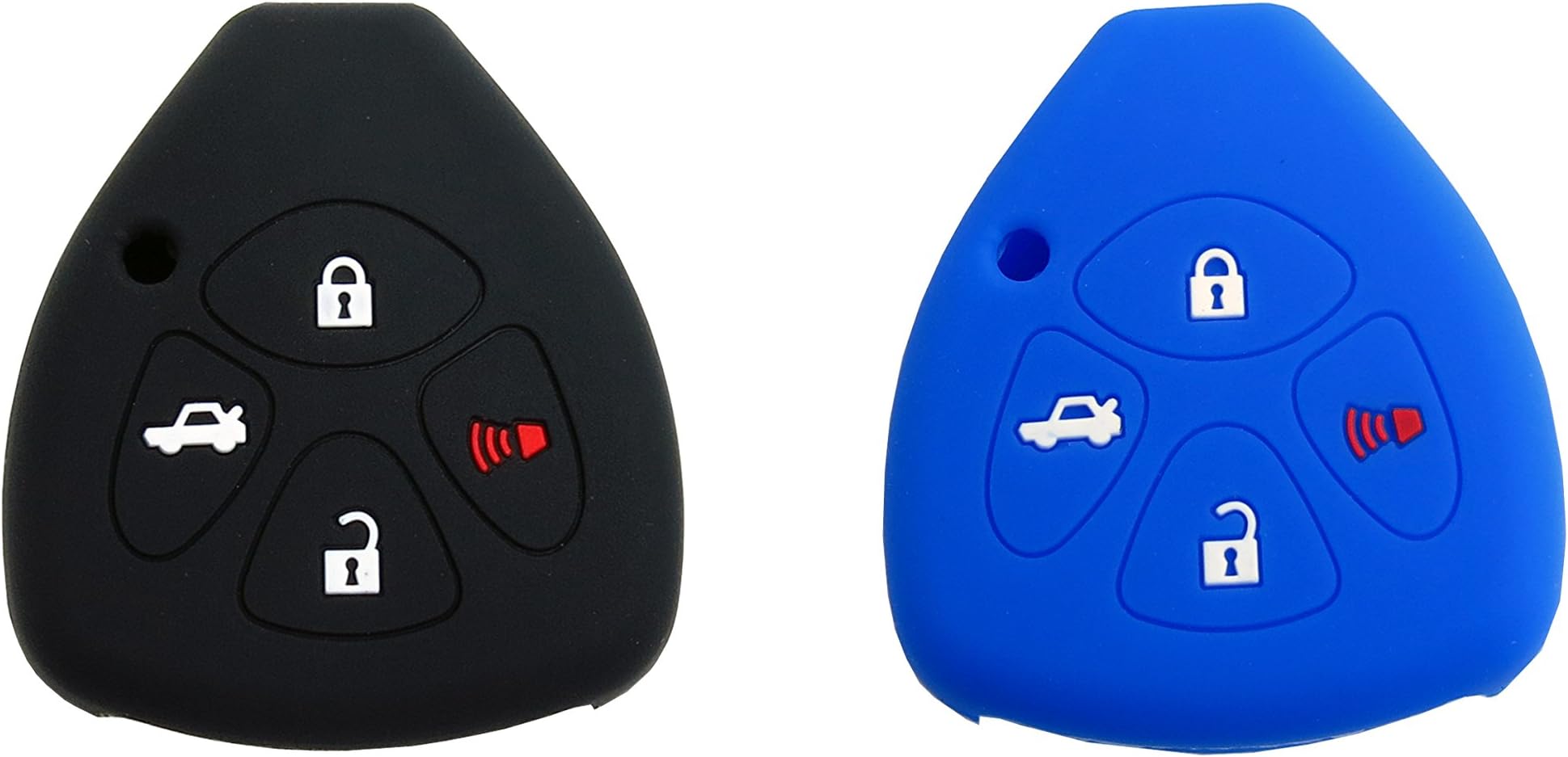 BAR Autotech Remote Key Silicone Rubber Keyless Entry Shell Case Fob and Key Skin Cover fit for Toyota Camry Avalon Matrix Corolla Toyota Land Cruiser (Black+Blue) (1 Pair)