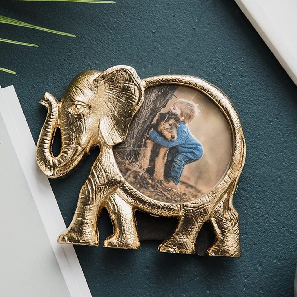 Photo Frame Luxury Retro Golden Elephant Frame Creative Animal Metal Photo Frame for Children Photo Home Decoration Decoration Gift Display Pictures(B)