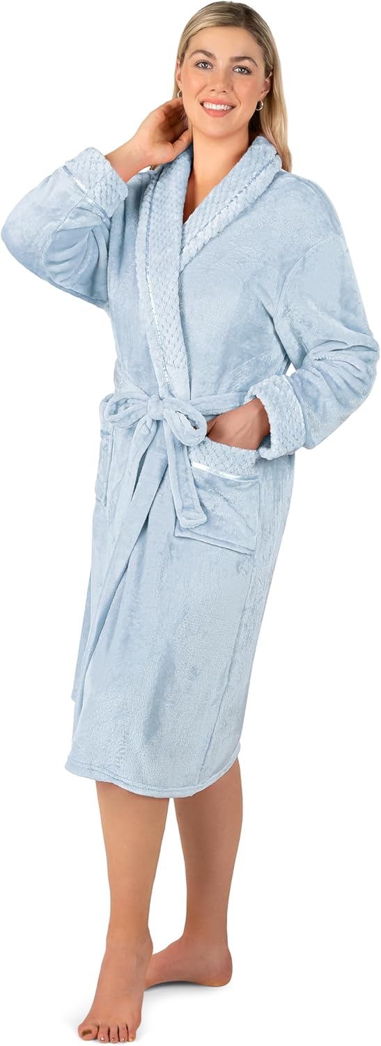 PAVILIA Soft Plush Women Fleece Robe, Cozy Warm Bathrobe, Fuzzy Female Long Spa Robe - Image 8