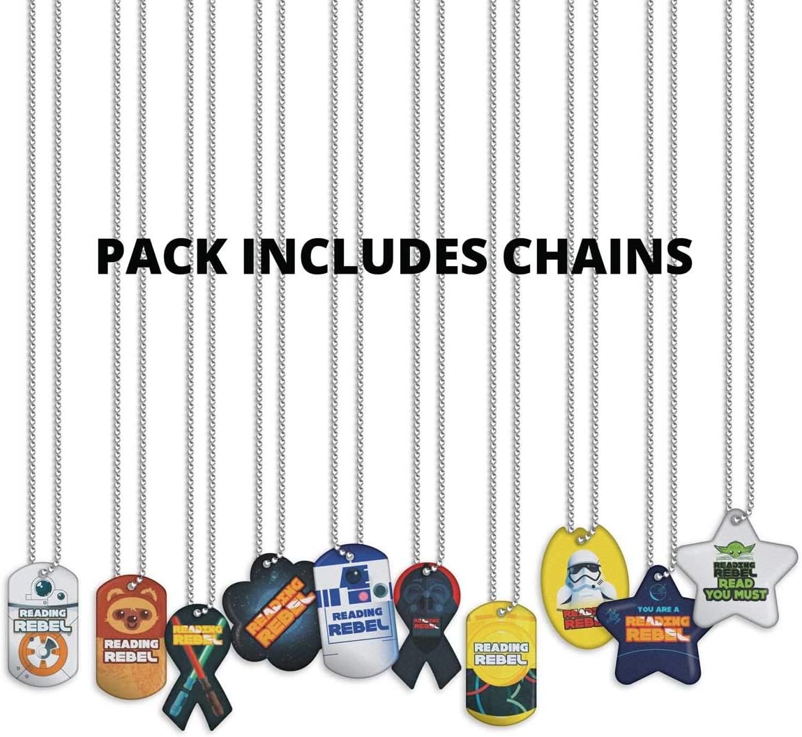 Reading Rebel Brag Tag Value Pack: Wearable Incentives for Young Readers 100 Tags (10 Tags for Each Design) + 25 USA-Made Hypoallergenic Aluminum Safety Chains