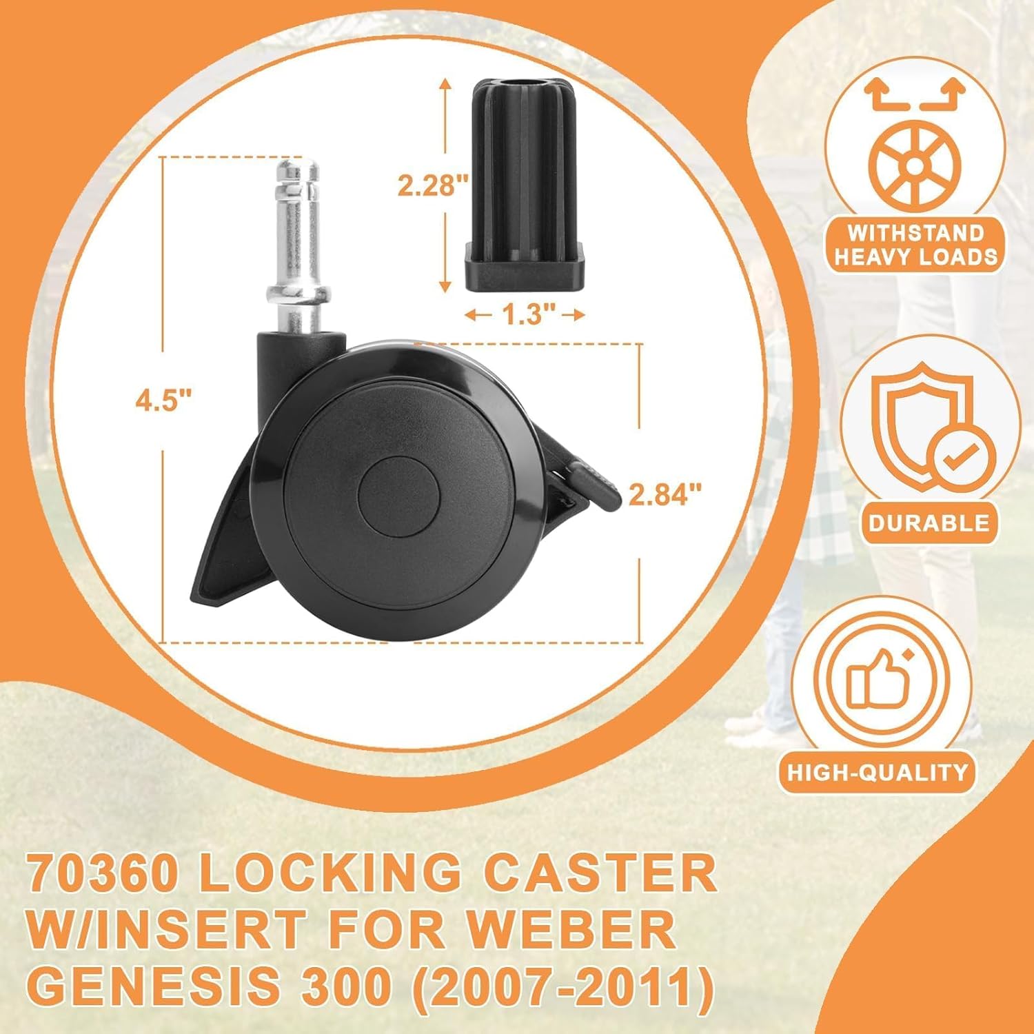 70360 Locking Caster w/Insert for Weber Genesis 300 Grill Parts Genesis E310/320 S330, for Weber BBQ Wheel Replacement Grill Spirit Parts Spirit E210 E310 for Webber Summit Grill Parts(2007-2011),4PCS