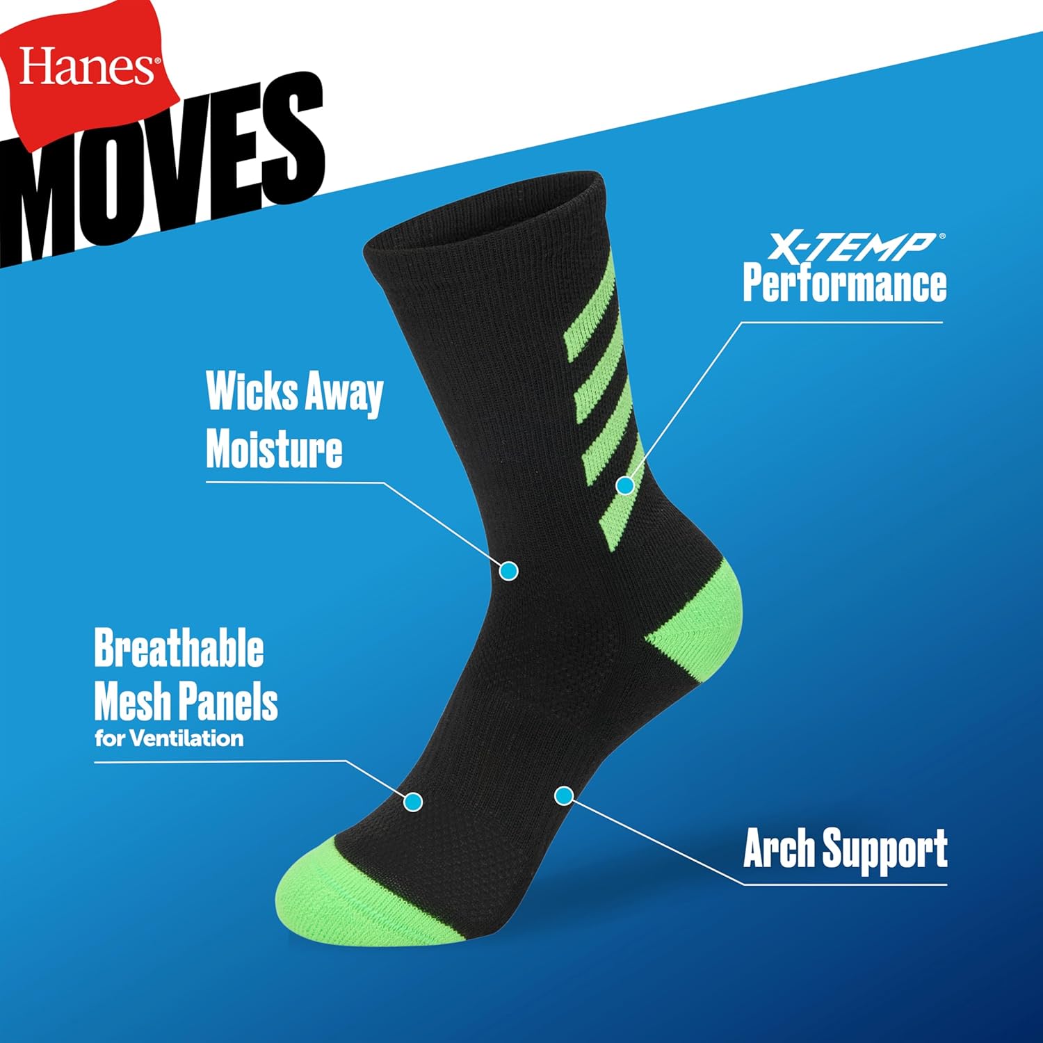 Hanes boys Moves Socks, Breathable Mesh Performance Socks, Crew, Ankle & No Show, Moisture-wicking, 10-pack - Image 3