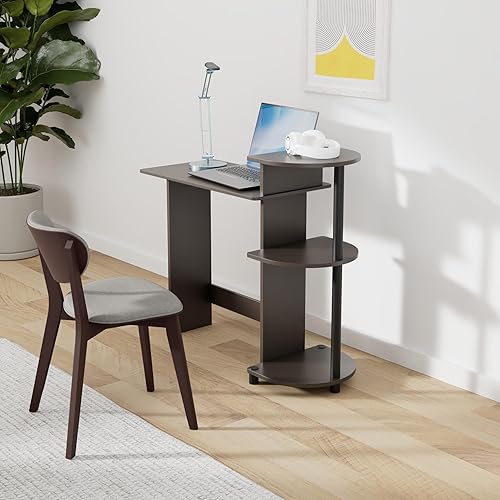 Miniatura 59 de Furinno - Escritorio compacto para computadora con estantes, Tablero de partículas, Roble francés gris/negro. Roble