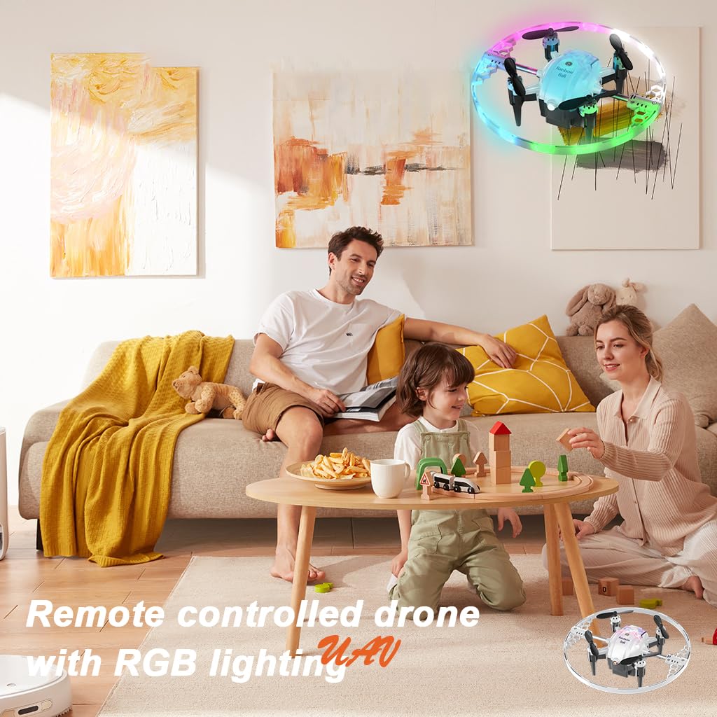 FX-41B Drone con Luci RGB, Controllo Remoto 40 Metri, Effetti 360° Rotazione - Drone LED con Illuminazione Multicolore per Interni ed Esterni (white)