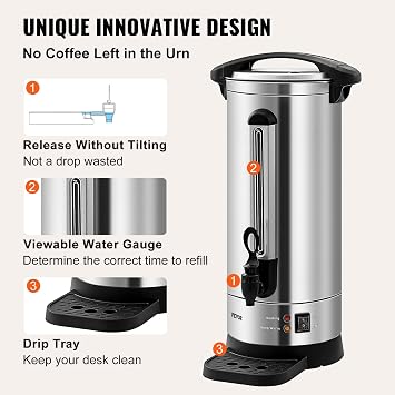 VEVOR Commercial Coffee Urn, 110Cups/16.5L Stainless Steel Large Coffee Dispenser, 1500W 110V Electric Coffee Maker Urn For Quick Brewing, Hot Water Urn for Easy Cleaning