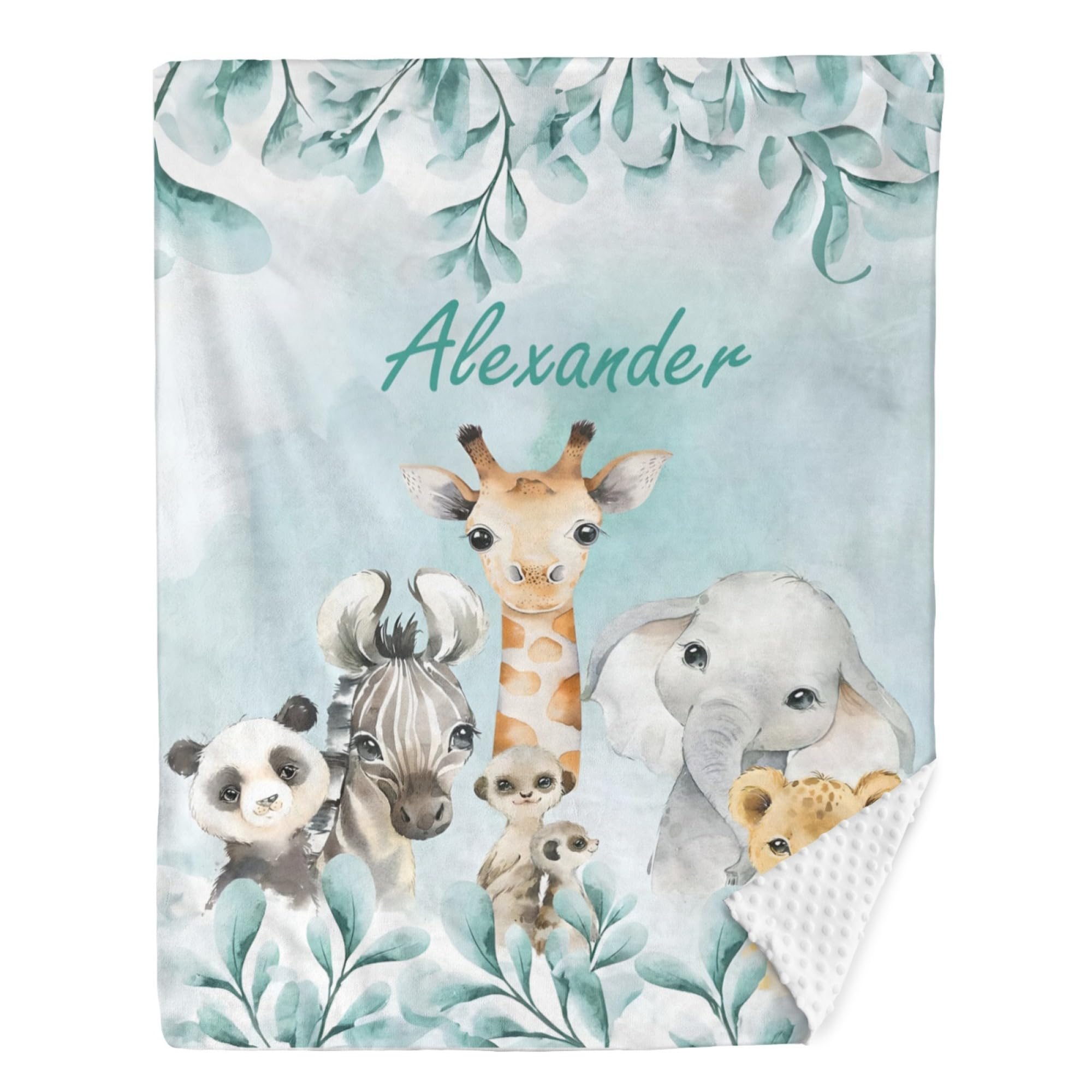 Diyrap Personalized Baby Blanket, Super Soft, Custom Name, Panda, Green, White, 40x50, Unisex, Waffle Weave, Modern Style, Wrinkle Resistant,