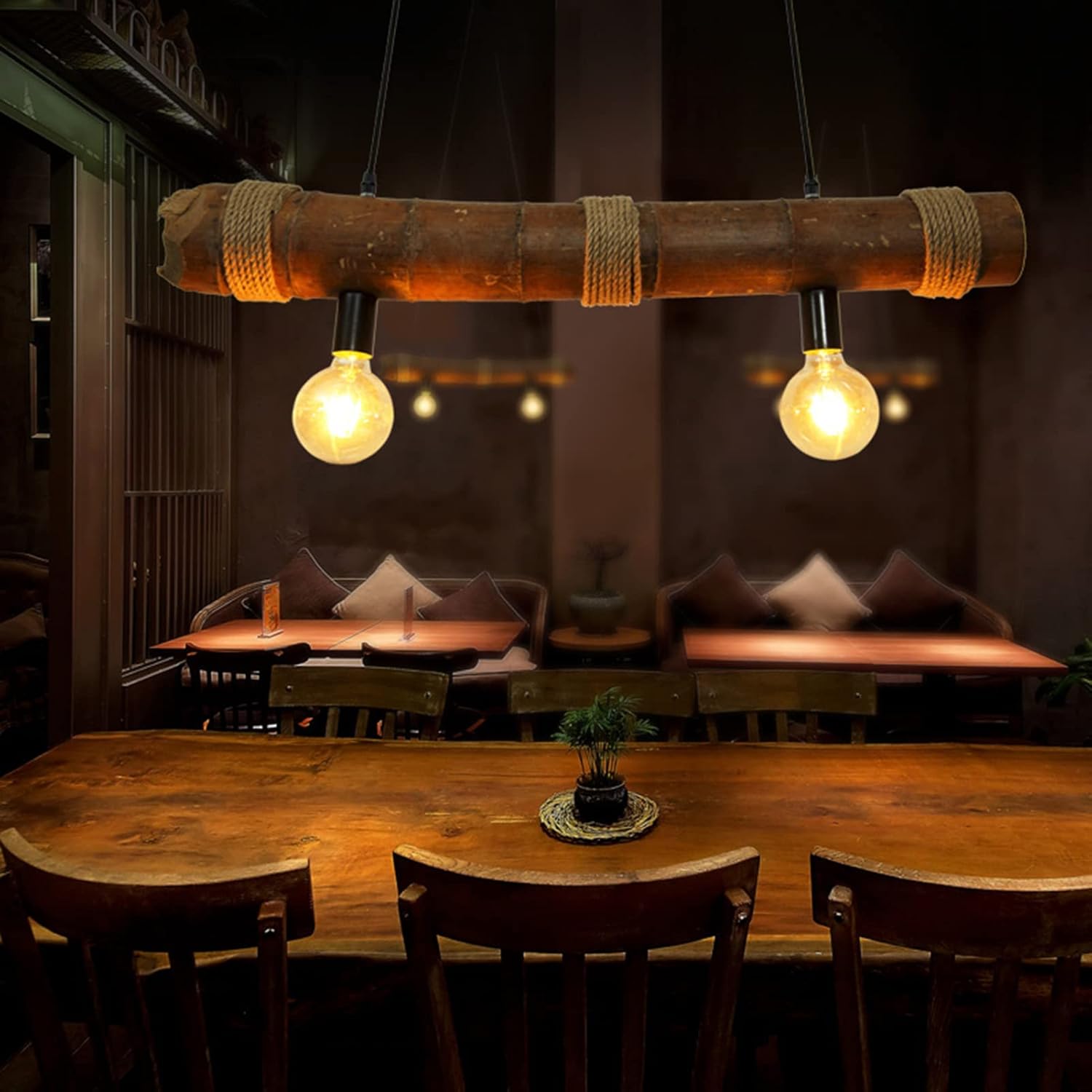 MARURY Adjustable Rattan Chandelier Hanging Light,Basket Lampshade Natural Wicker Rattan Hand-Woven Chandelier, for Kitchen Island Bedroom Dining Room Living Room Farmhouse Cafe Bar