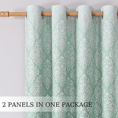 Miniatura 8 de Cortinas opacas degradadas de 84 pulgadas para sala de estar, patrón de estampado europeo de damasco para oscurecer la habitación, cortinas de