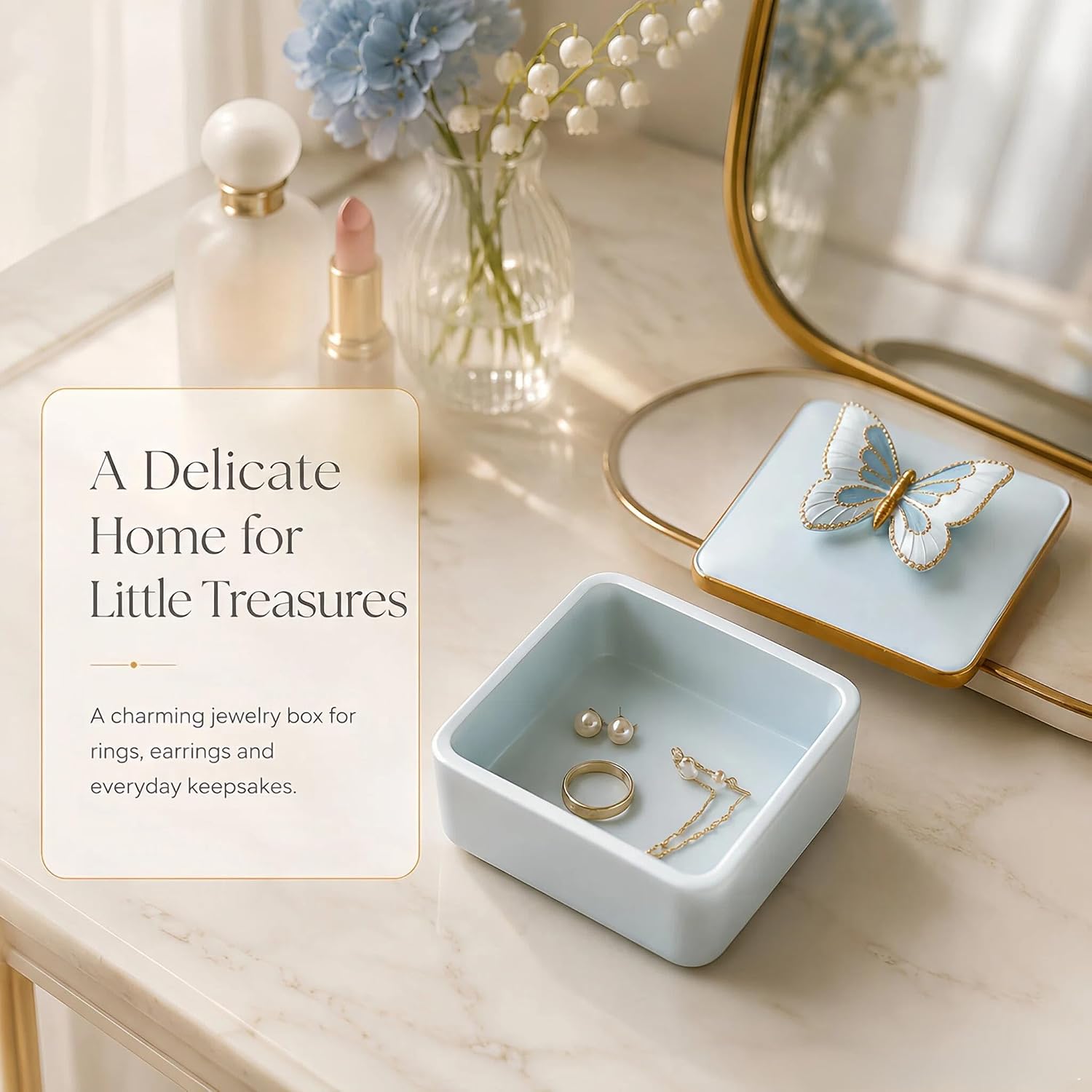 5.9 inch Blue Square Decorative Box with Blue Butterfly on Lid image 2