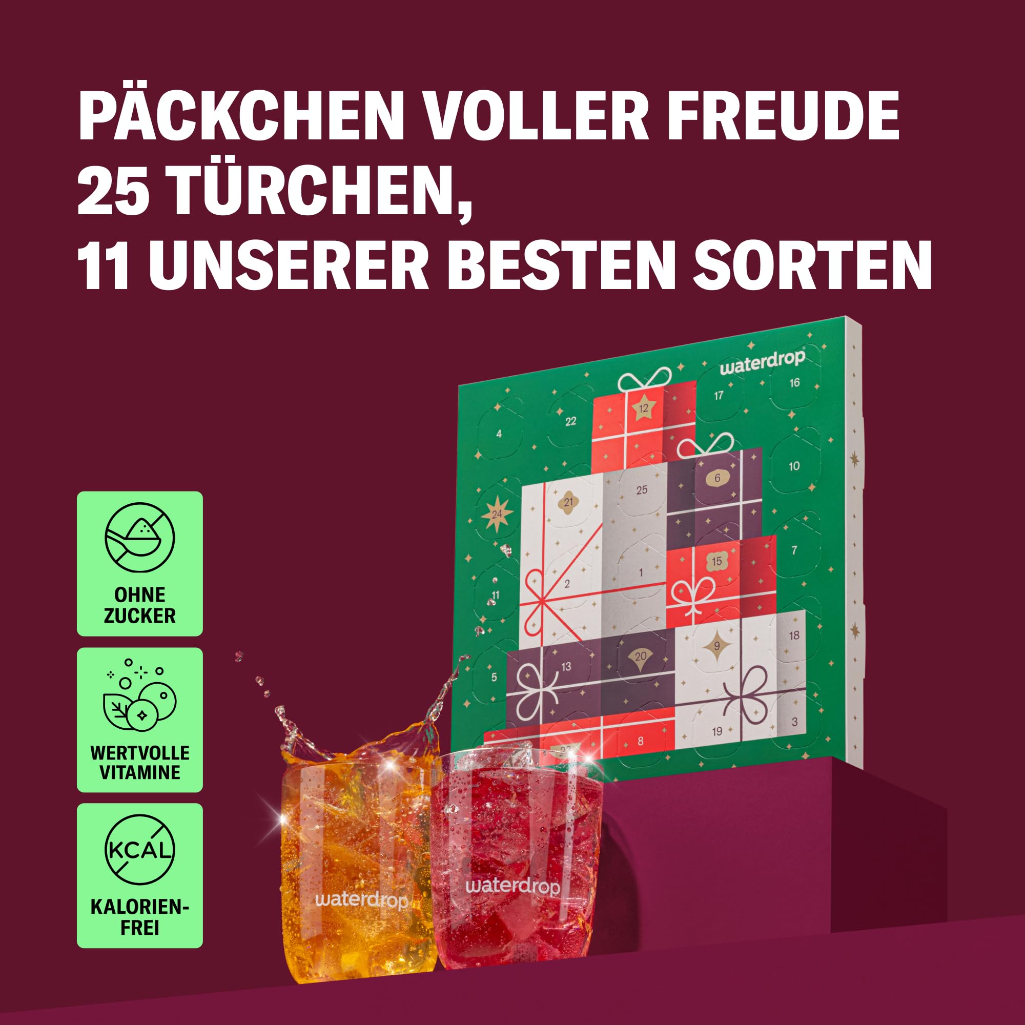 waterdrop Adventskalender 2025 Limited Edition 25 exklusive Überraschungen Weihnachtsgeschenkset für Frauen & Männer