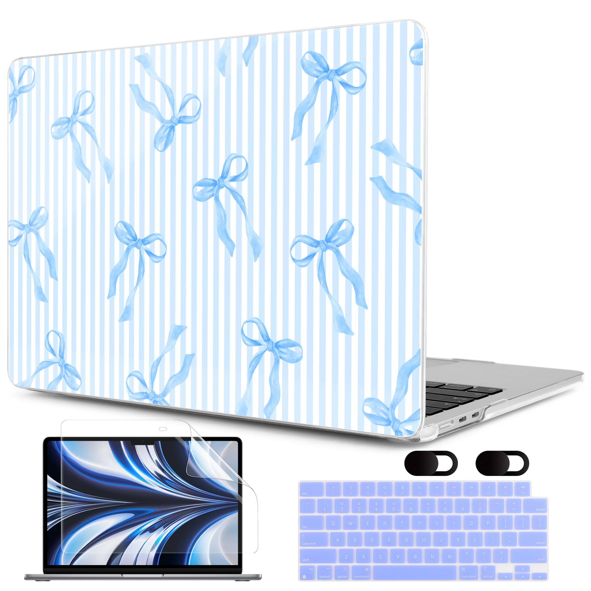 MEEgoodo Case for MacBook Pro 14 inch (M5/M4/M3/M2/M1) Pro/Max 2026 2025 2024 2023 2021, Case Fit Model A3427/A3426/A3434/A3112/A3401/A3185/A2918/A2992/A2779/A2442,Blue Stripes&amp;Bows