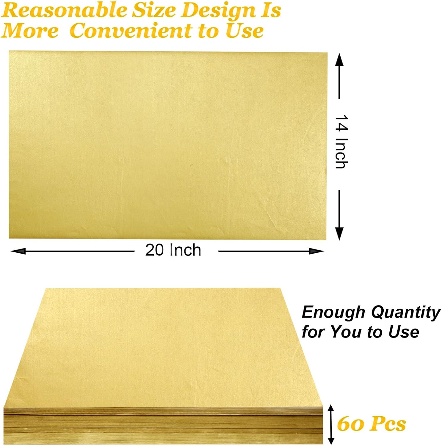 60 Sheets Gold Wrapping Tissue Paper - Artdly 14x20 Inch Recyclable Gold Metallic Tissue Paper Bulk Gold Gift Wrapping Paper for DIY Arts Crafts Shredded Filler Weddings Birthday Christmas : Health & Household