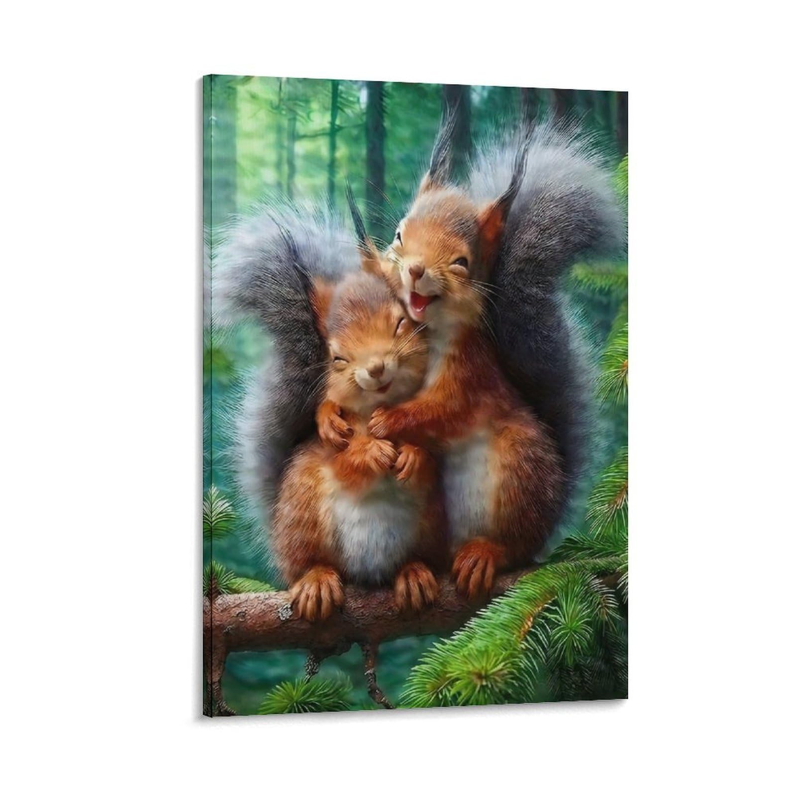 DHBANEIOK Cute Squirrel Hug Scene Poster Artwork Giclee Canvas Prints Modern Wall Art Picture Wall Hanging for Bathroom Wall Decor 12x18inch(30x45cm)
