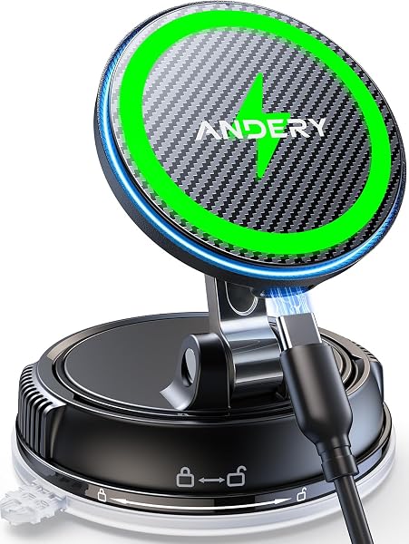 スマホホルダー 車 ワイヤレス充電 マグネット【15W急速充電+真空吸盤の最強コンビ】安定性拔群 車 スマホスタンド【超強磁力】24×N55磁石 Mag-safe 車載 【360°回転な台座×多角度自由調節】カー用品 車載スマホホルダー LEDライト マグセーフ 車載 充電器 片手操作 1秒で着脱 車用品 携帯ホルダー 折りたたみ式 父の日 iPhone&Android多機種と多車種が対応 - 1
