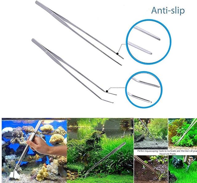 Foto 2 de 7 de Signstek - Depósito de Acero Inoxidable Acuario Planta acuática Pinzas Tijera espátula Juego de Herramientas…