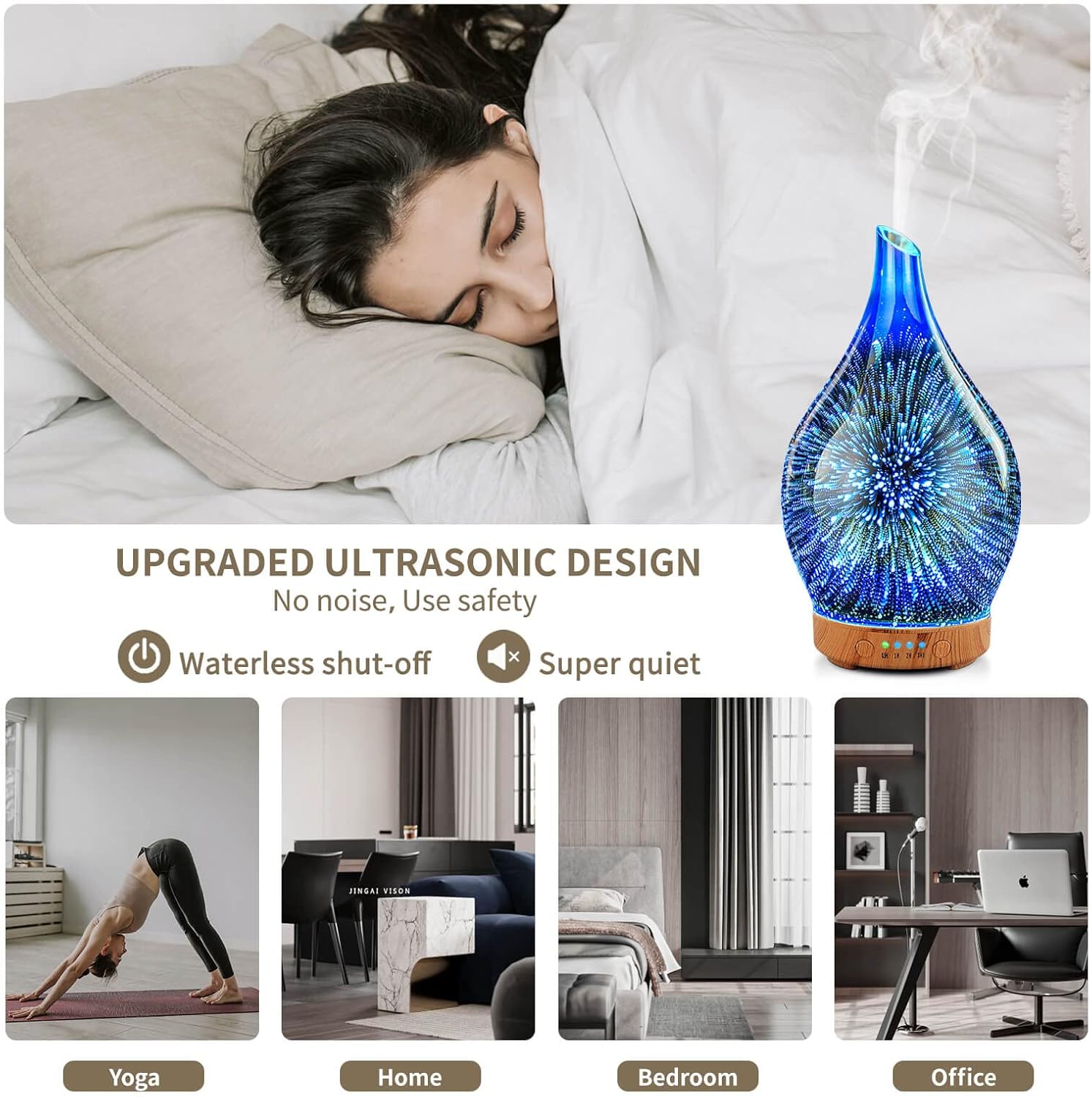 Porseme Essential Oil Diffuser 3D Glass Aromatherapy Ultrasonic Humidifier, Air Refresh Auto Shut-Off, Timer Setting, BPA Free for Home Hotel Yoga Leisure SPA Gift 100ml Last 4h - Image 6